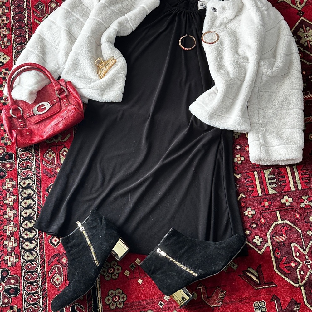 *Wanted Black Suede Gold Heel Bootie